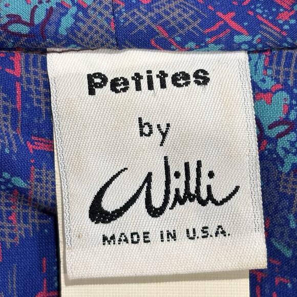 Vintage Willi Size M Blue Belted Midi Dress Brooch USA Secretary - Picture 4 of 10